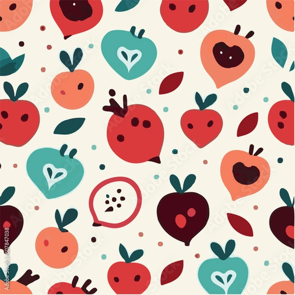 Obraz cute simple pomegranate pattern, cartoon, minimal, decorate blankets, carpets, for kids, theme print design
