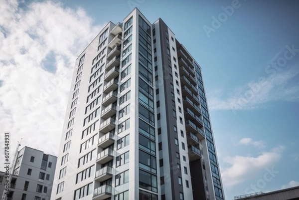Obraz high-rise apartment building with modern exterior and clean lines, reflecting the energy of the city, created with generative ai