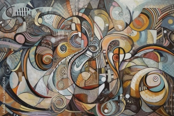 Obraz cubist-inspired artwork with abstract swirls and lines, creating an otherworldly atmosphere, created with generative ai