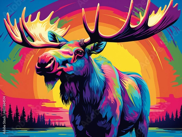 Fototapeta A Pop Art Style Painting of a Moose | Generative AI