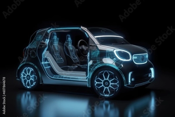 Fototapeta smart car with facial recognition system, unlocking the doors and starting the engine when driver approaches, created with generative ai