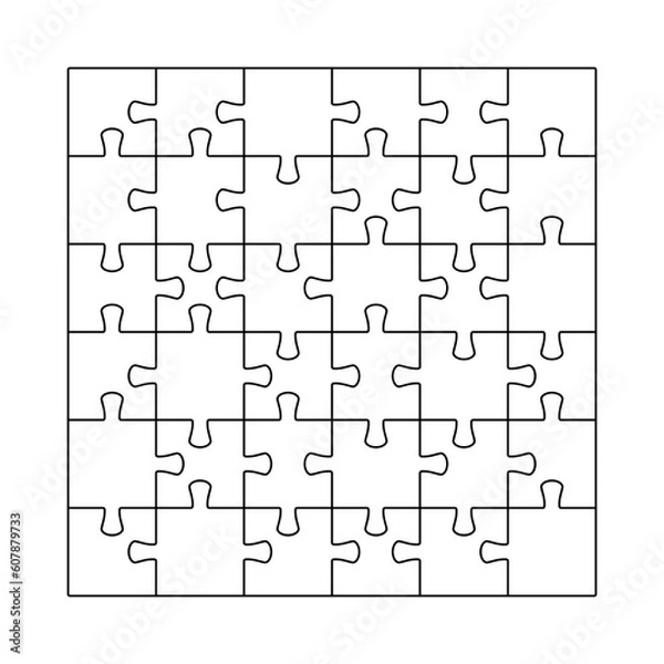 Fototapeta Puzzle game pieces. Jigsaw grid section blank details frame, business teamwork success metaphor. Vector illustration