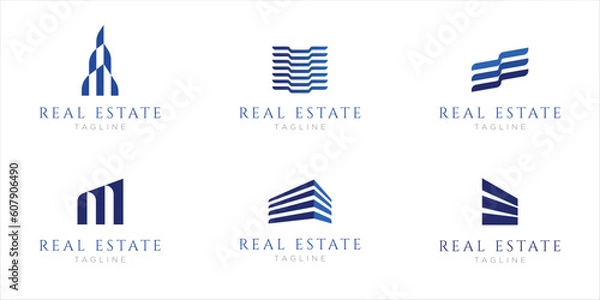 Fototapeta Real estate logo set collection, luxury minimalist design, abstract creative building vector set