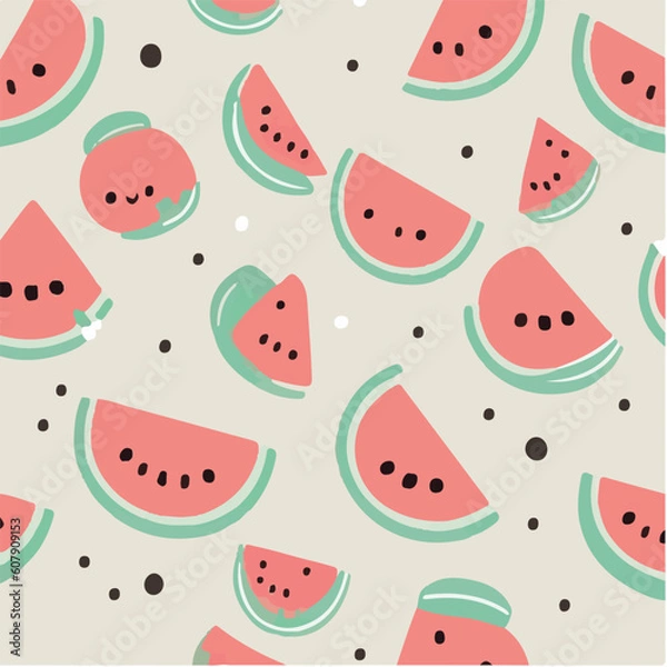 Fototapeta cute simple watermelon pattern, cartoon, minimal, decorate blankets, carpets, for kids, theme print design

