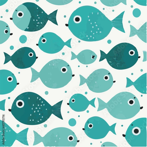 Fototapeta cute simple fish pattern, cartoon, minimal, decorate blankets, carpets, for kids, theme print design
