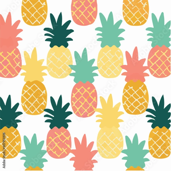 Obraz cute simple pineapple pattern, cartoon, minimal, decorate blankets, carpets, for kids, theme print design
