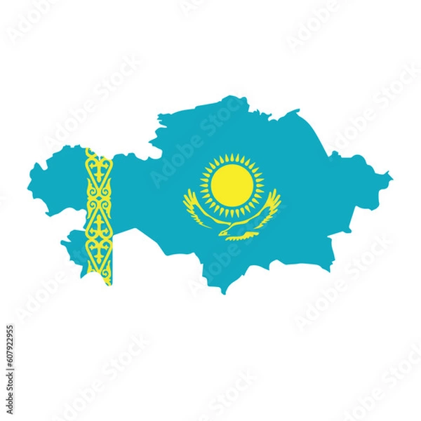 Fototapeta Kazakhstan map silhouette with national flag. Vector illustration.