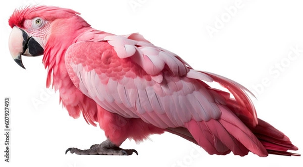 Fototapeta Pink parrot macaw isolated on the transparent background PNG. AI generative.
