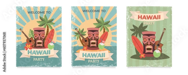 Fototapeta Design templates of retro poster invitations for hawaiian party. Vector illustration