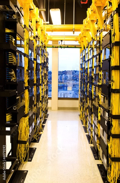 Obraz A shot of network cables and servers in a technology data center