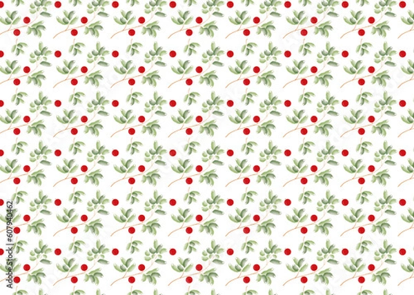 Fototapeta floral print with leaves and berries abstract pattern