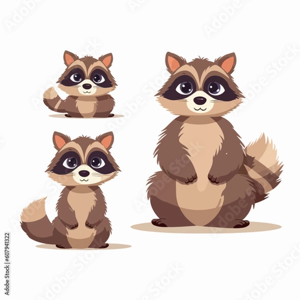 Fototapeta Dynamic raccoon illustrations in various stances, perfect for web design.