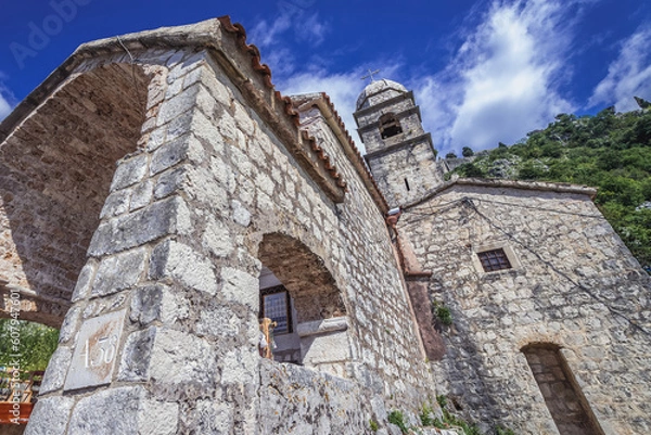Fototapeta Church of Our Lady of Remedy on the slope of St John mount in historic part of Kotor city, Montenegro