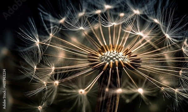 Fototapeta  a close up of a dandelion on a black background.  generative ai