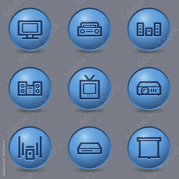 Fototapeta Audio video web icons, circle blue buttons