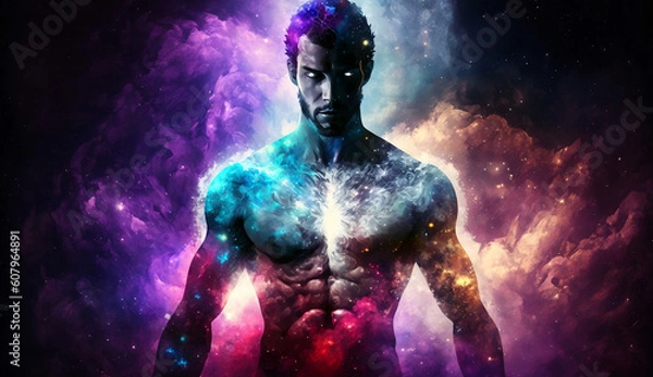 Obraz Space man meditating new quality universal colorful technology stock image illustration design, generative ai	
