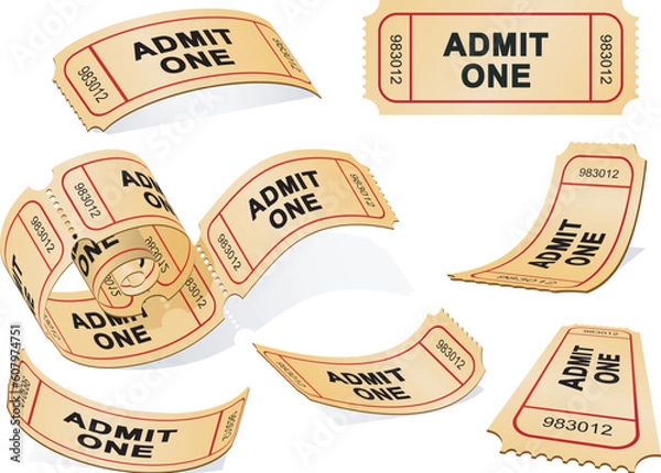 Fototapeta Three-dimensional Tickets isolated on the white