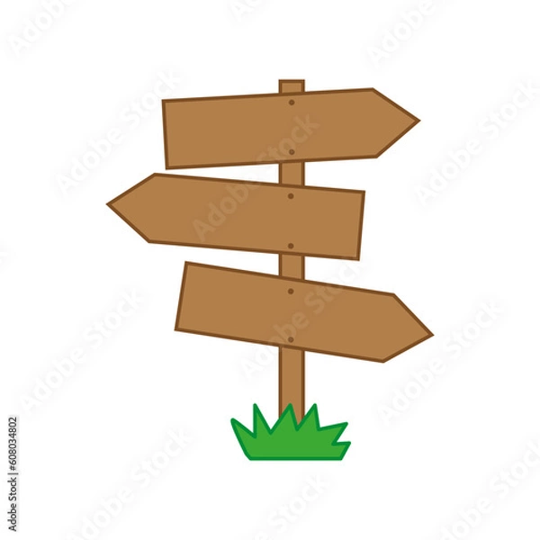 Fototapeta Realistic wooden pointer, billboard, signboard. blank pointer wood texture. Arrow road guidepost. Vector illustration.
