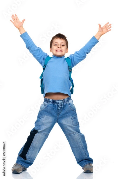 Obraz Funny jumping boy. Isolated over white background.