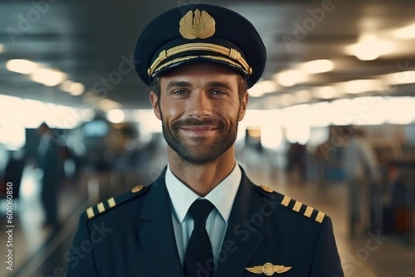 Fototapeta Portrait pilot smiling confident AI Generative