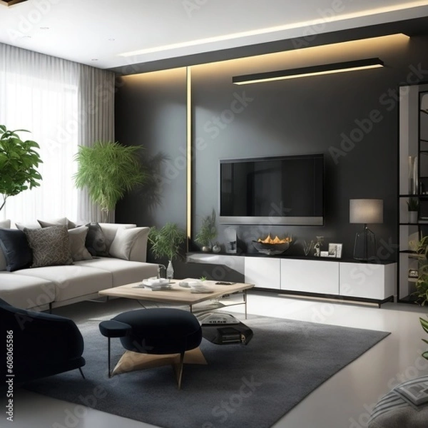 Obraz Stunning living room Generated AI image 
