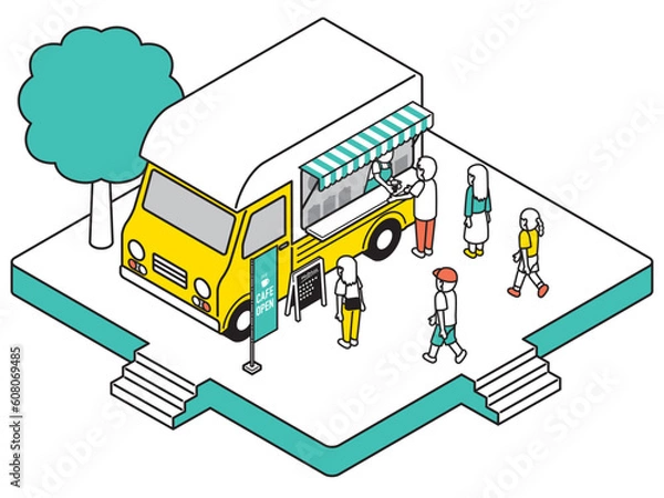 Obraz アイソメトリック　キッチンカー　コーヒー　線あり