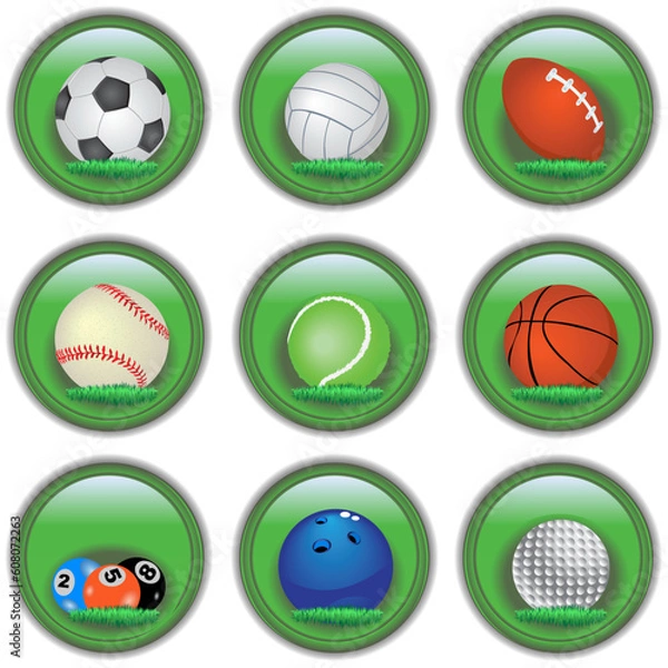 Fototapeta Vector illustration of different sport ball buttons.