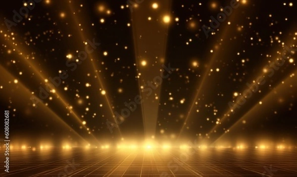 Fototapeta Abstract background gold light glitter show stage. Podium background. Generative AI