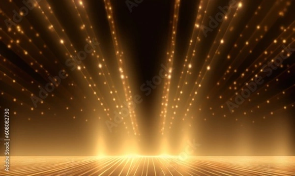 Fototapeta Abstract background gold light glitter show stage. Podium background. Generative AI