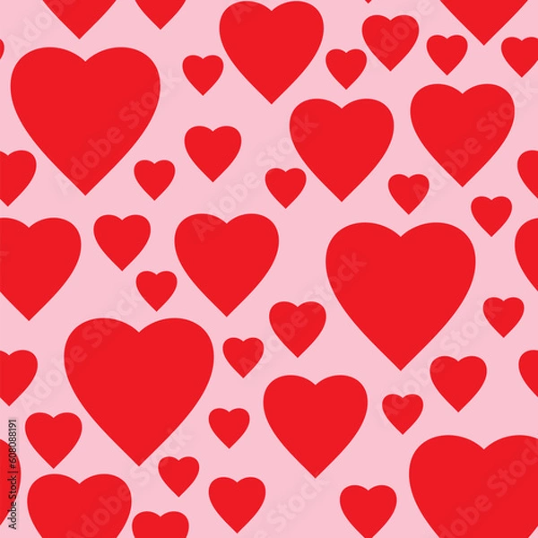 Fototapeta Valentine's day abstract simple pink background with red hearts. Seamless pattern. Vector illustration.