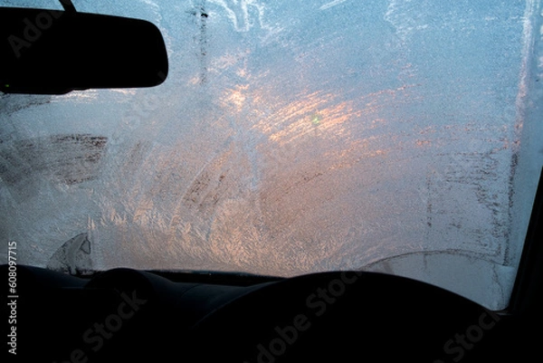 Obraz 凍結した自動車のフロントガラス