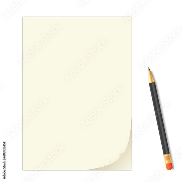 Fototapeta Illustration of a curled peel notepad with crayon