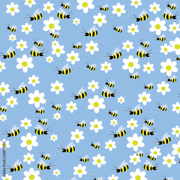 Fototapeta Seamless bees and flowers pattern