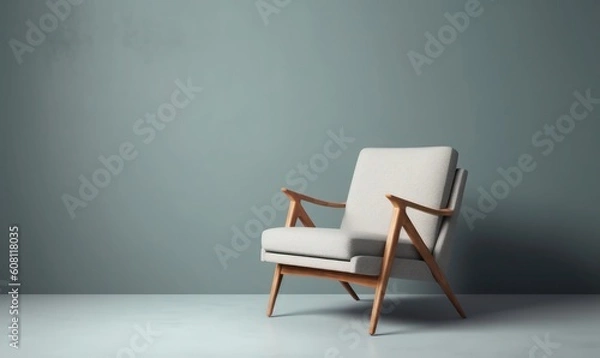 Fototapeta Single Armchair isolated on Grey Background with Copy Space. Generative AI