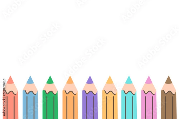 Fototapeta Set of colored pencils vector isolated. Web banner with empty space for message, advertising white background. Back to school concept.