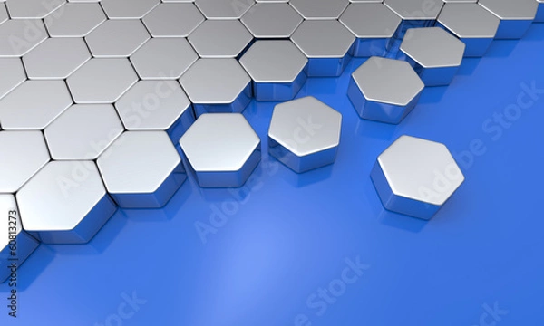 Obraz 3D Sechseck Bausteine - Blau Silber