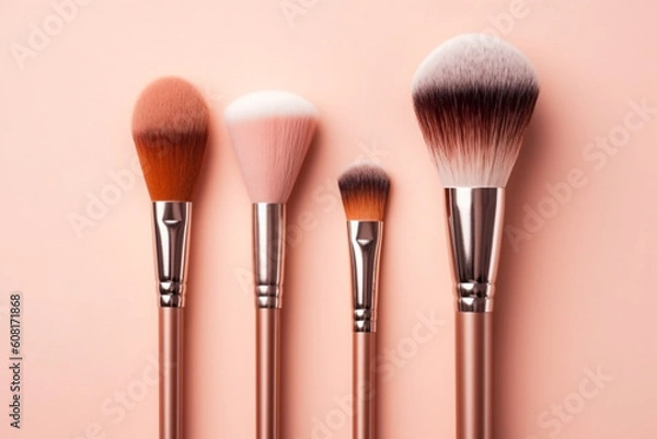 Fototapeta A set of makeup brush on a solid background, Generative AI