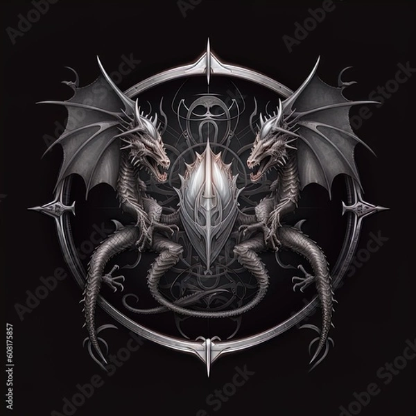 Fototapeta Elegant high fantasy border in silver. Perfect for fantasy, high fantasy, book covers, cards, invitations, games and more.