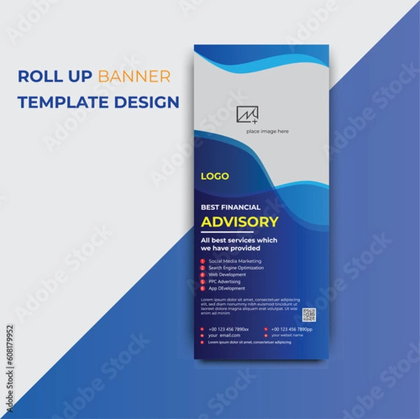 Fototapeta single side roll up banner design. Roll-Up Banner Design with Cyan, Black and White gradient color print.