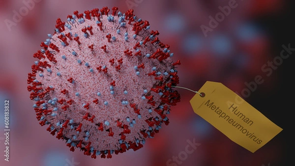 Fototapeta 3d render of a Human Metapneumovirus with a paper tag.