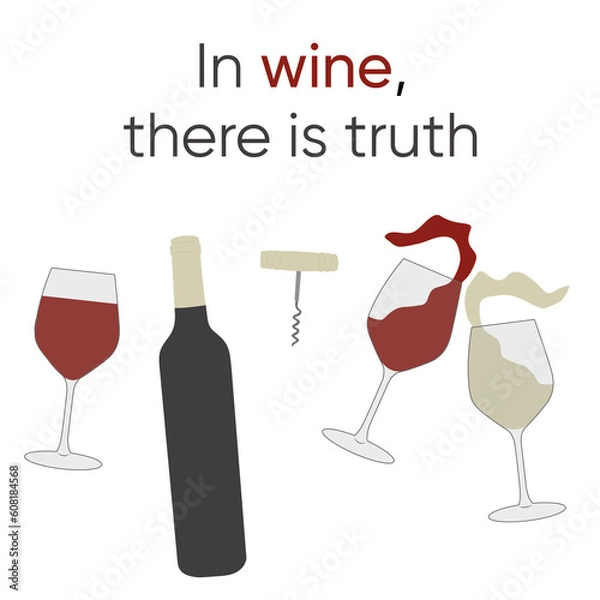 Fototapeta Set of wine glasses and bottle elements. Wine set concept. Weekends and chill concept.