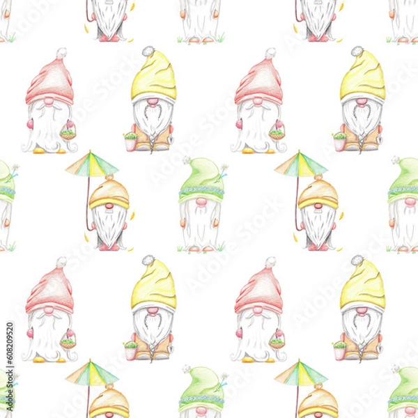 Obraz seamless dwarf pattern. winter dwarf, fall dwarf, summer dwarf. book cover print, children's illustration.  