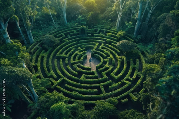 Obraz green maze in forest jungle generative ai