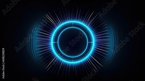 Fototapeta Abstract glowing circular lines on a dark blue background. Artistic design in geometric stripes. Modern shiny blue lines. Futuristic technological concept. The illustration was created by AI.