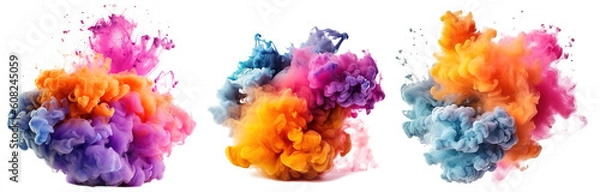 Fototapeta a set of colored smoke bomb explosion clouds on transparent background