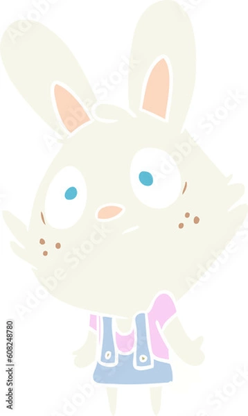 Fototapeta flat color style cartoon rabbit shrugging shoulders