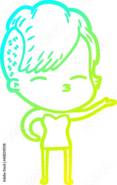 Fototapeta cold gradient line drawing of a cartoon squinting girl