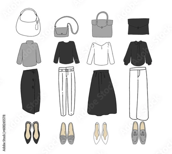 Fototapeta オフィスカジュアルファッションのイラストセット