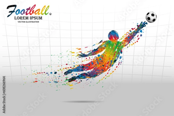 Obraz Visual drawing movement for soccer or football sport and goalkeeper jumping at fast of speed of stadium colorful beautiful design on white background for winner sport game vector illustration