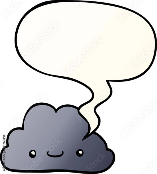 Fototapeta cute cartoon cloud with speech bubble in smooth gradient style